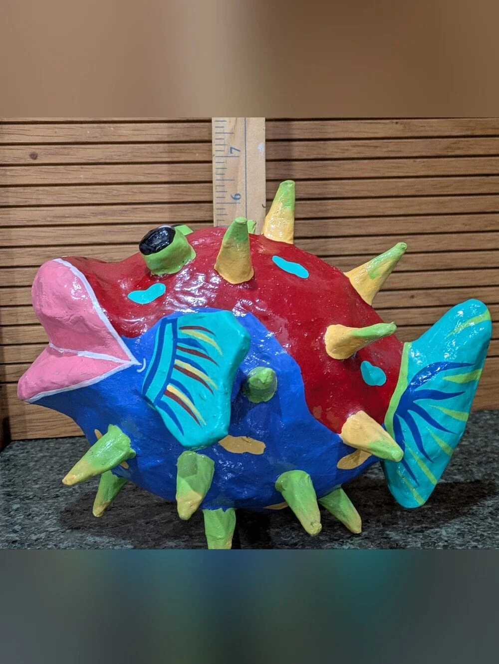 Paper Mache 3 Large Colorful Fish. Beautiful Decorative Set. EUC